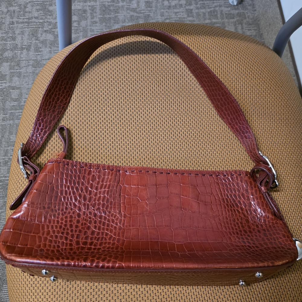 Vintage Tula Burgundy Crocodile Pattern Shoulder Bag